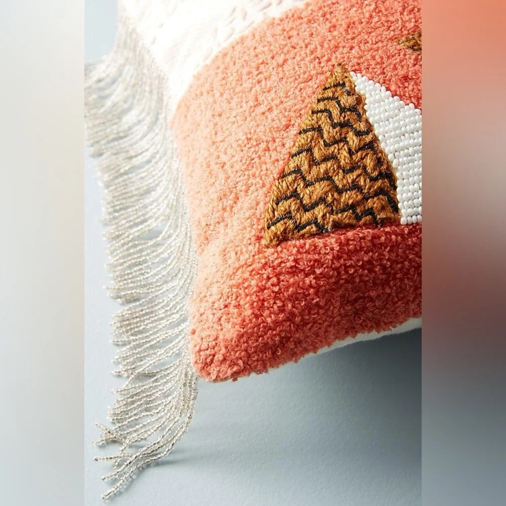 Anthropologie Monet Beaded Boho Throw Pillow 26”x12”